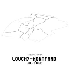 LOUCHY-MONTFAND Val-d'Oise. Minimalistic street map with black and white lines.
