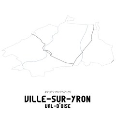 VILLE-SUR-YRON Val-d'Oise. Minimalistic street map with black and white lines.