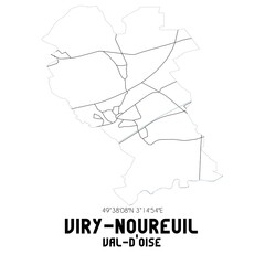 VIRY-NOUREUIL Val-d'Oise. Minimalistic street map with black and white lines.