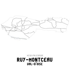 RUY-MONTCEAU Val-d'Oise. Minimalistic street map with black and white lines.