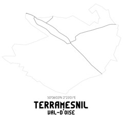 TERRAMESNIL Val-d'Oise. Minimalistic street map with black and white lines.