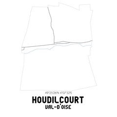 HOUDILCOURT Val-d'Oise. Minimalistic street map with black and white lines.