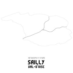 SAILLY Val-d'Oise. Minimalistic street map with black and white lines.