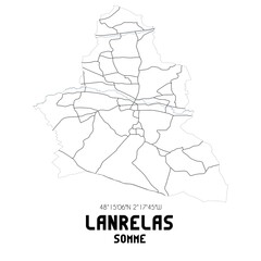 LANRELAS Somme. Minimalistic street map with black and white lines.