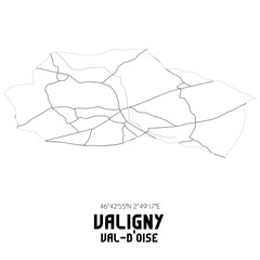 Obraz premium VALIGNY Val-d'Oise. Minimalistic street map with black and white lines.
