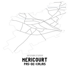 MERICOURT Pas-de-Calais. Minimalistic street map with black and white lines.
