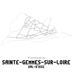 SAINTE-GEMMES-SUR-LOIRE Val-d'Oise. Minimalistic street map with black and white lines.