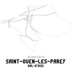 SAINT-OUEN-LES-PAREY Val-d'Oise. Minimalistic street map with black and white lines.