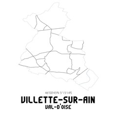 VILLETTE-SUR-AIN Val-d'Oise. Minimalistic street map with black and white lines.