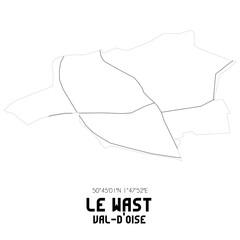 LE WAST Val-d'Oise. Minimalistic street map with black and white lines.