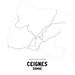 CEIGNES Somme. Minimalistic street map with black and white lines.
