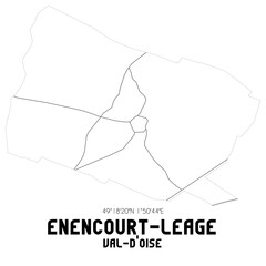 ENENCOURT-LEAGE Val-d'Oise. Minimalistic street map with black and white lines.