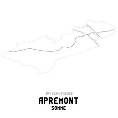 APREMONT Somme. Minimalistic street map with black and white lines.