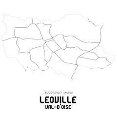 LEOVILLE Val-d'Oise. Minimalistic street map with black and white lines.