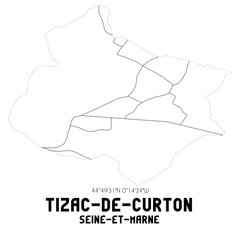 TIZAC-DE-CURTON Seine-et-Marne. Minimalistic street map with black and white lines.