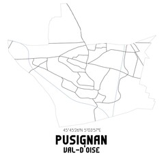 PUSIGNAN Val-d'Oise. Minimalistic street map with black and white lines.