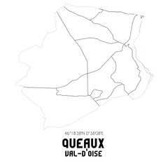 QUEAUX Val-d'Oise. Minimalistic street map with black and white lines.