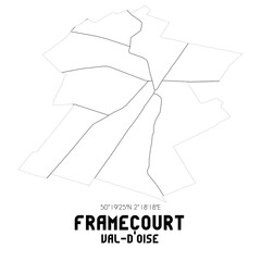 FRAMECOURT Val-d'Oise. Minimalistic street map with black and white lines.