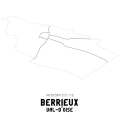 BERRIEUX Val-d'Oise. Minimalistic street map with black and white lines.