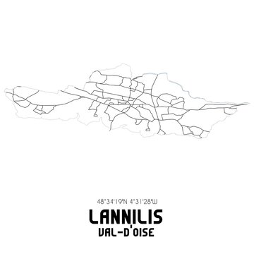 LANNILIS Val-d'Oise. Minimalistic street map with black and white lines.