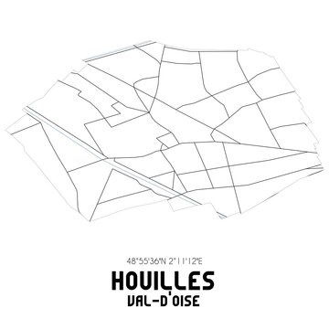 HOUILLES Val-d'Oise. Minimalistic street map with black and white lines.