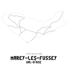 MAREY-LES-FUSSEY Val-d'Oise. Minimalistic street map with black and white lines.