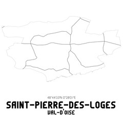 SAINT-PIERRE-DES-LOGES Val-d'Oise. Minimalistic street map with black and white lines.