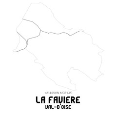 LA FAVIERE Val-d'Oise. Minimalistic street map with black and white lines.