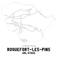 ROQUEFORT-LES-PINS Val-d'Oise. Minimalistic street map with black and white lines.