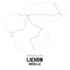 LIEHON Moselle. Minimalistic street map with black and white lines.