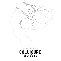 COLLIOURE Val-d'Oise. Minimalistic street map with black and white lines.