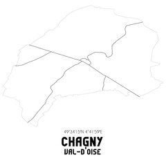 CHAGNY Val-d'Oise. Minimalistic street map with black and white lines.