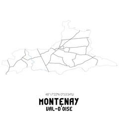 MONTENAY Val-d'Oise. Minimalistic street map with black and white lines.