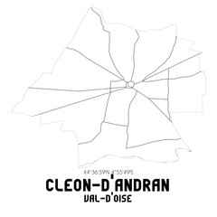 CLEON-D'ANDRAN Val-d'Oise. Minimalistic street map with black and white lines.