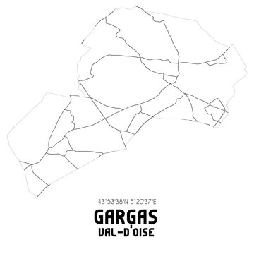 GARGAS Val-d'Oise. Minimalistic street map with black and white lines.