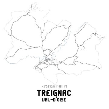 TREIGNAC Val-d'Oise. Minimalistic street map with black and white lines.