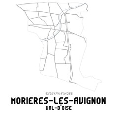 MORIERES-LES-AVIGNON Val-d'Oise. Minimalistic street map with black and white lines.