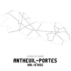 ANTHEUIL-PORTES Val-d'Oise. Minimalistic street map with black and white lines.