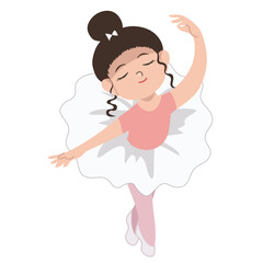 Kids' dream job a cute ballerina girl dancing  on white background for kids fashion artworks, children books, birthday invitations, greeting cards, posters, clipart