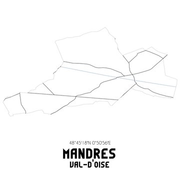 MANDRES Val-d'Oise. Minimalistic street map with black and white lines.