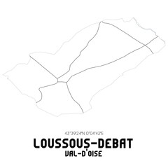 LOUSSOUS-DEBAT Val-d'Oise. Minimalistic street map with black and white lines.