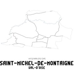 SAINT-MICHEL-DE-MONTAIGNE Val-d'Oise. Minimalistic street map with black and white lines.