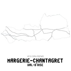 MARGERIE-CHANTAGRET Val-d'Oise. Minimalistic street map with black and white lines.
