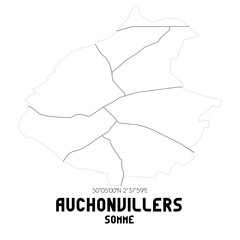 AUCHONVILLERS Somme. Minimalistic street map with black and white lines.