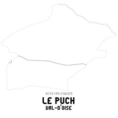 LE PUCH Val-d'Oise. Minimalistic street map with black and white lines. © Rezona