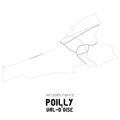 POILLY Val-d'Oise. Minimalistic street map with black and white lines.