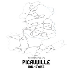 PICAUVILLE Val-d'Oise. Minimalistic street map with black and white lines.