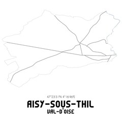 AISY-SOUS-THIL Val-d'Oise. Minimalistic street map with black and white lines.