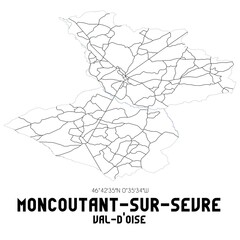 MONCOUTANT-SUR-SEVRE Val-d'Oise. Minimalistic street map with black and white lines.