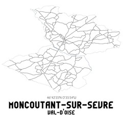 Obraz premium MONCOUTANT-SUR-SEVRE Val-d'Oise. Minimalistic street map with black and white lines.